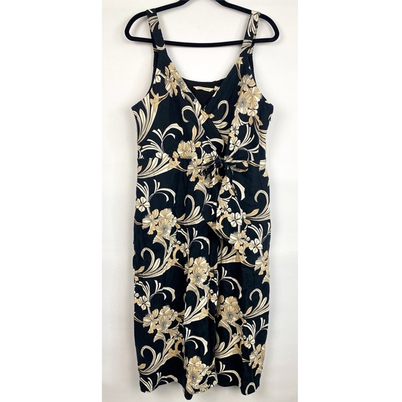 Soft Surroundings Isla Stretch Linen Floral Midi Dress, Black - Size XL - Picture 2 of 10